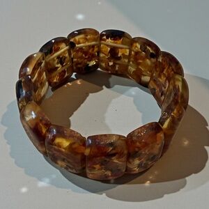 Vintage Boho Retro Brown Tortoiseshell Amber Color Panel Stretch Bracelet